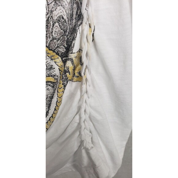 Affliction Shirt Womens XL White Rhinestone Skull Cowboy Graphic Braided Tee - Picture 5 of 8